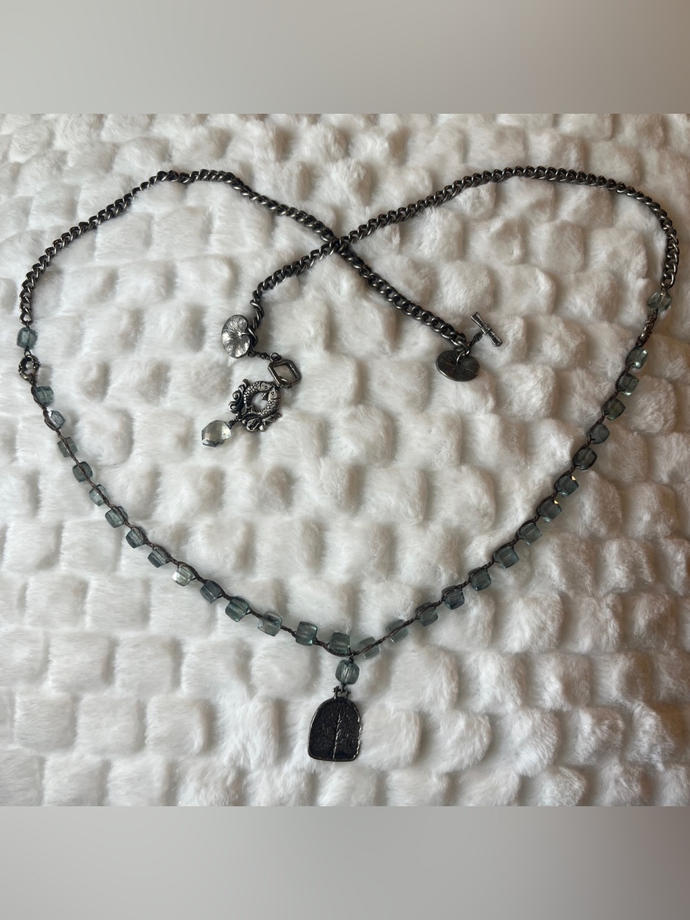 Love Heals. Cubic, faceted stones with tree pendant necklace